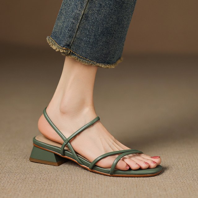 Women’s Genuine Leather Gladiator Sandals with Chunky Heels & Buckles
