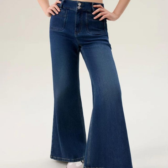 High Waist Cotton Flared Jeans – Office Style Loose Fit Denim