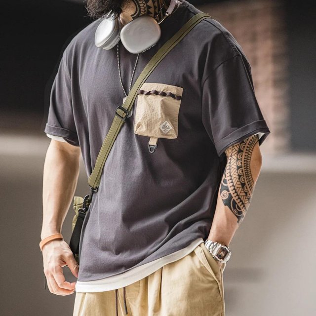 Men's Outdoor Pocket T-Shirt – Breathable Summer Loose Fit Crew Neck Tee