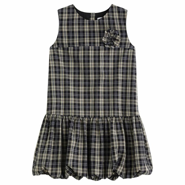 Summer Plaid Sleeveless A-Line Mini Dress with 3D Flower Detail