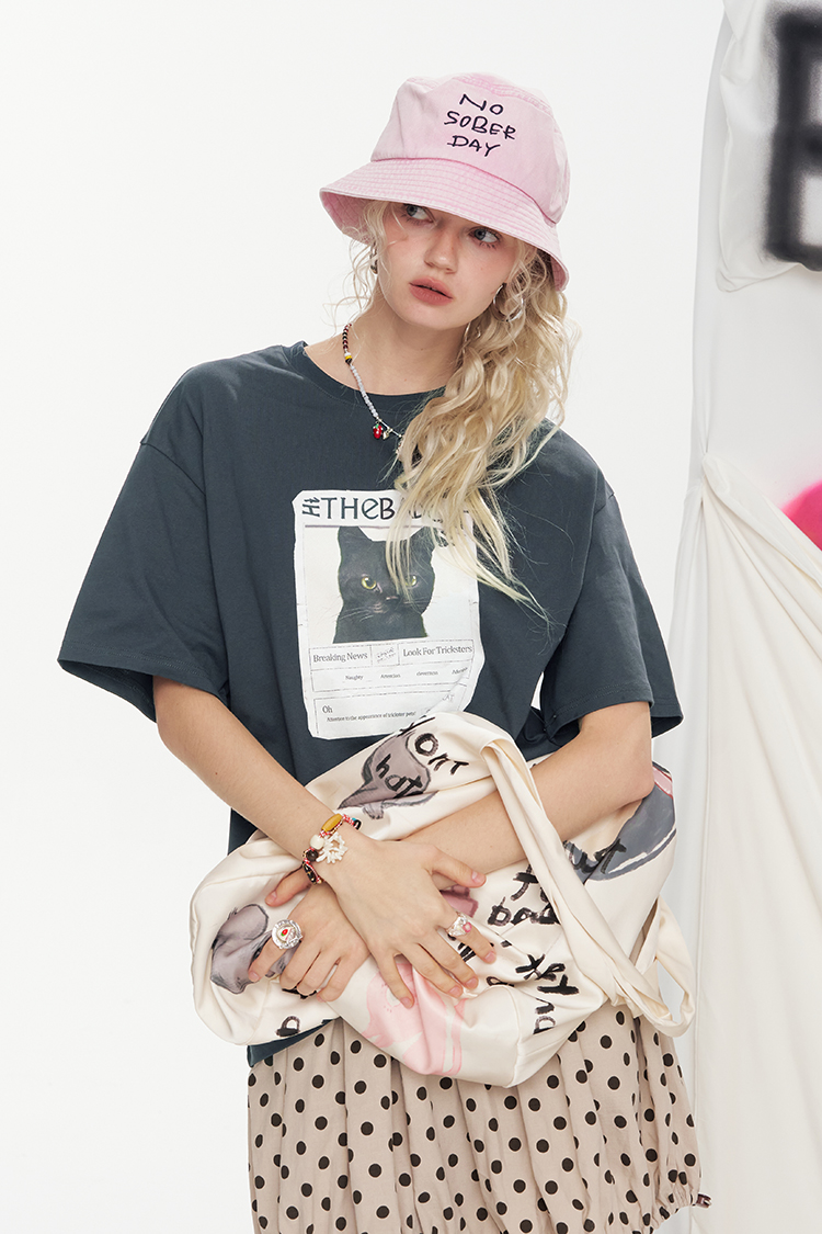 Summer Cartoon Print Loose Cotton T-Shirt 7