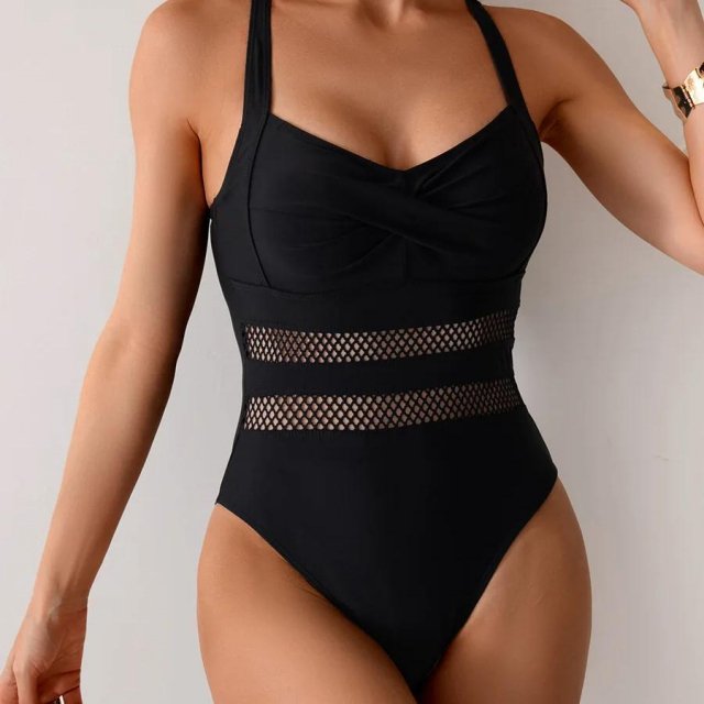 Sexy High Waist One-Piece Swimsuit – Push Up Backless Mesh Bikini