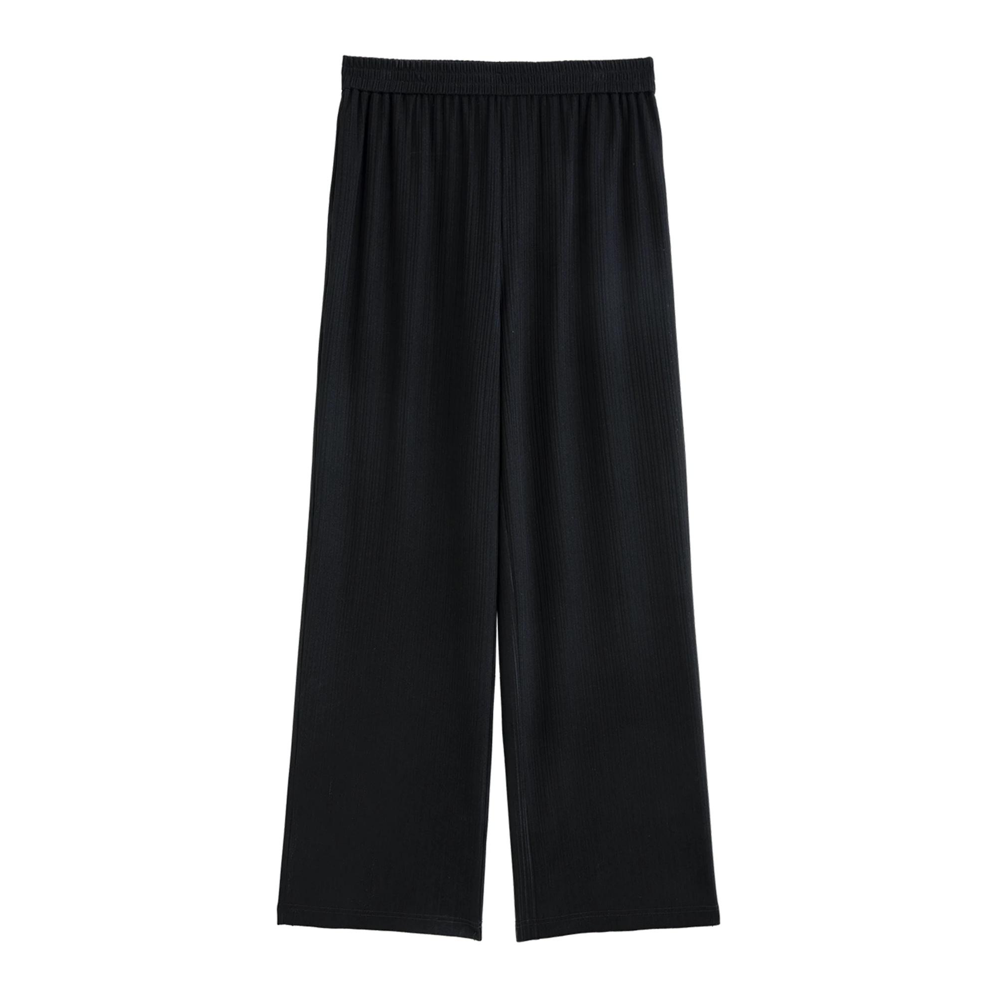 Minimalist Black Wide-Leg Stretch Trousers for Women 2