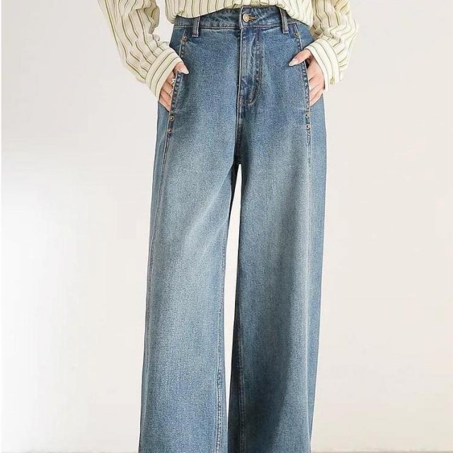 Women's 100% Cotton Loose Wide Leg Baggy Jeans