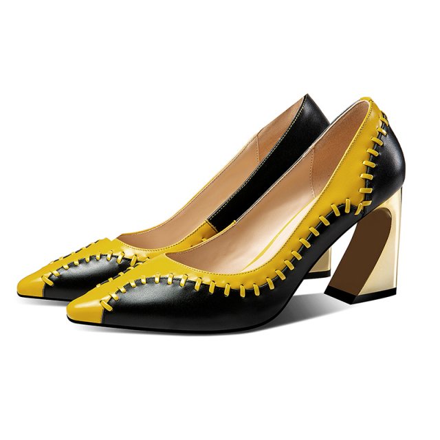 Women's Genuine Leather Mixed Color High Heels