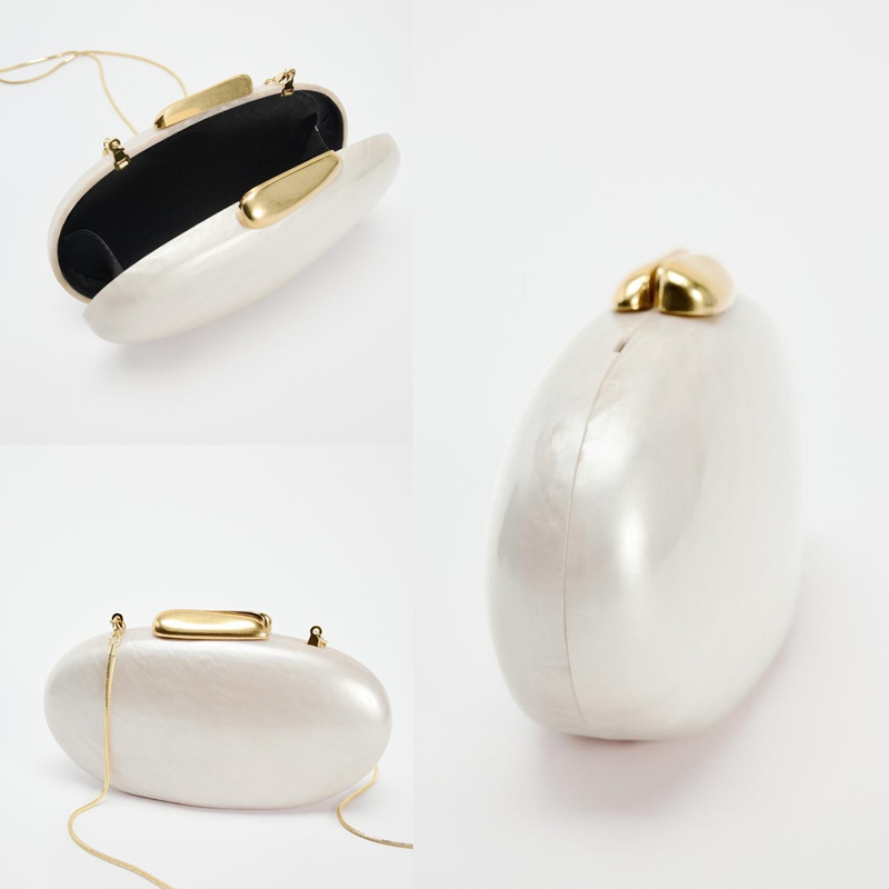 Elegant Ivory Pearl Egg Shape Acrylic Clutch Bag for Weddings & Evening Parties 5