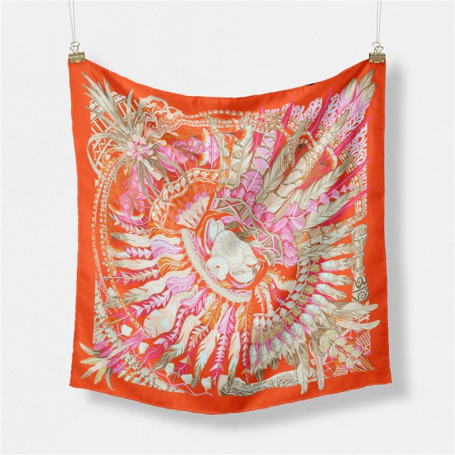 Luxury Feather Print Silk Square Scarf for Women