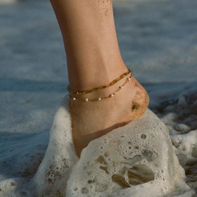 18K Gold-Plated Double-Layer Pearl Anklet – Waterproof & Hypoallergenic