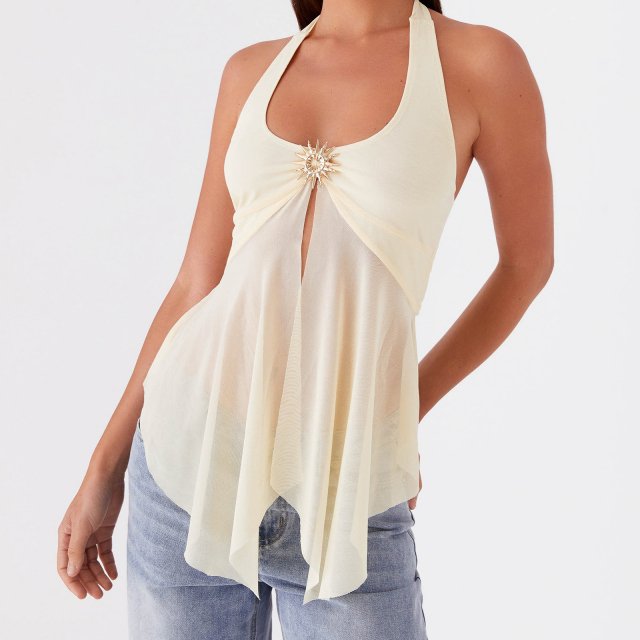 Y2K Lace Mesh Split Cami Top