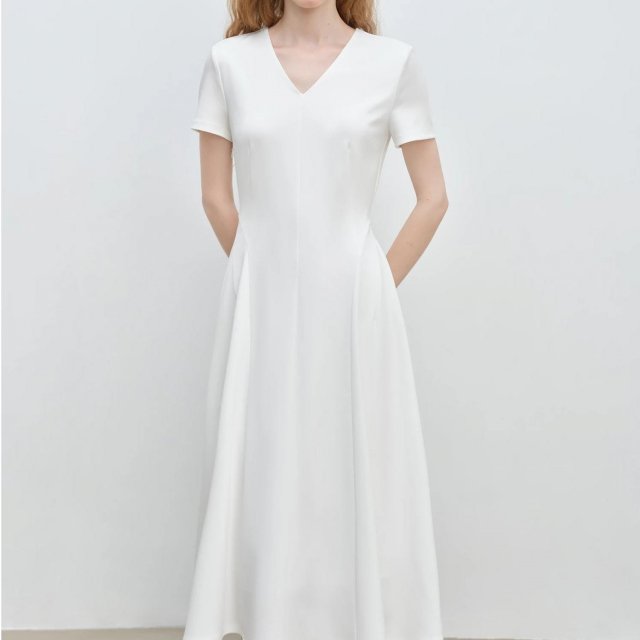 Minimalist White A-Line Midi Dress
