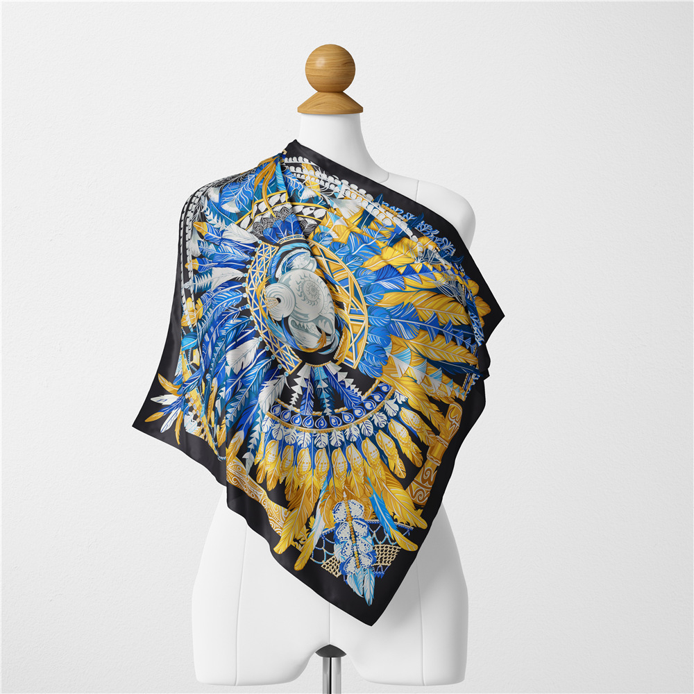 Luxury Feather Print Silk Square Scarf for Women 8