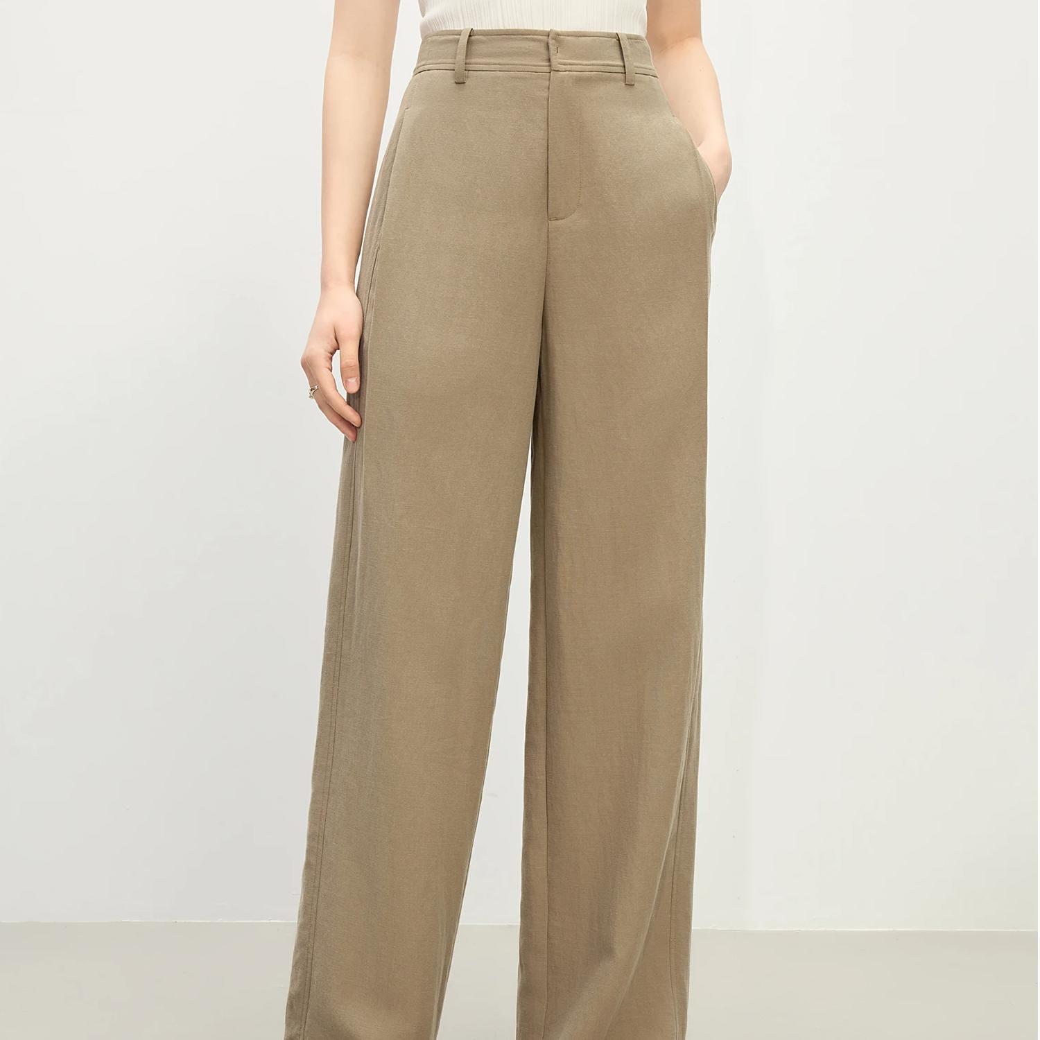 Coffee Straight Leg Tencel Pants for Women 2