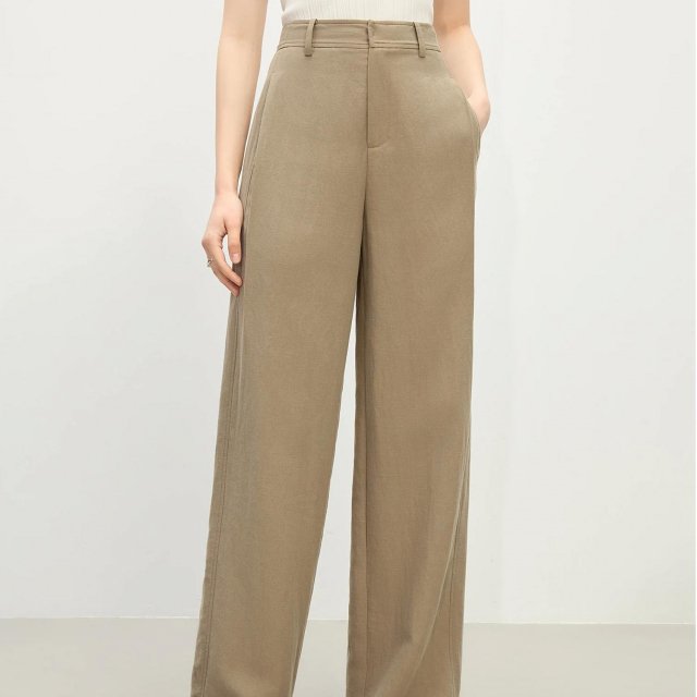 Coffee Straight Leg Tencel Pants for Women