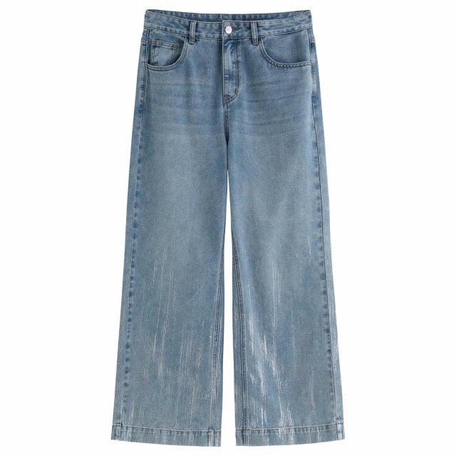 Plus-Size High-Waist Wide-Leg Galaxy Jeans for Summer – Silver Detail Denim