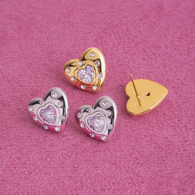 18K Gold-Plated Heart-Shaped Zircon Earrings for Women - Trendy Jewelry for Daily Wear