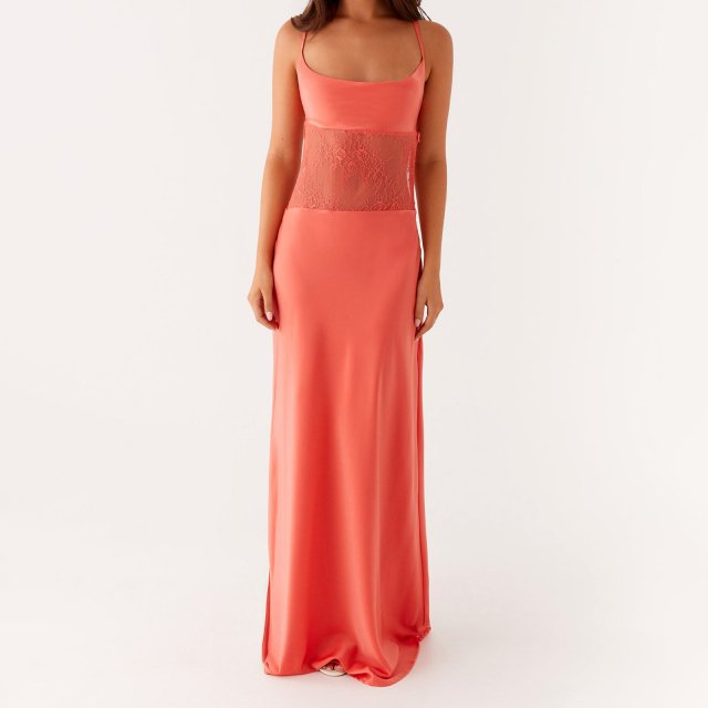 Summer Lace Patchwork Backless Spaghetti Strap Maxi Dress