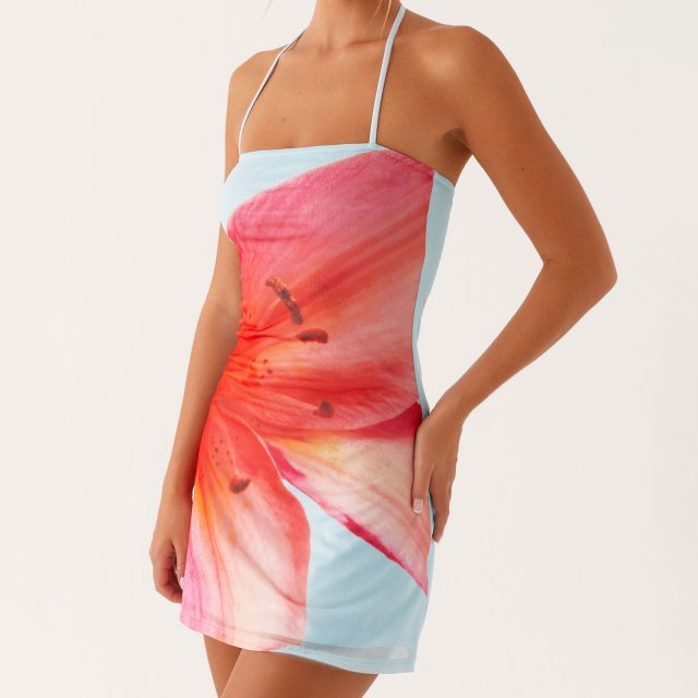 Women's Floral Halter Backless Mini Dress