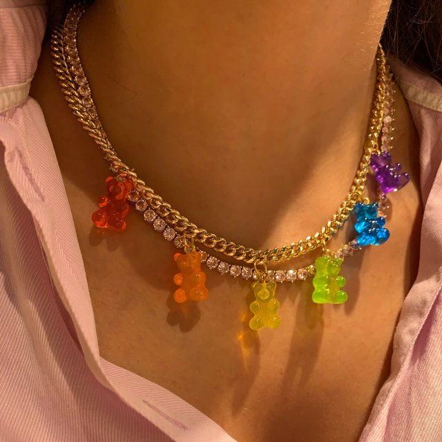 Colorful Bear Pendant Necklace