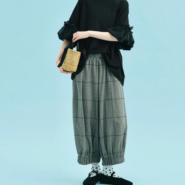 Loose Cotton Linen Plaid Pleated Wide Leg Pants for Summer