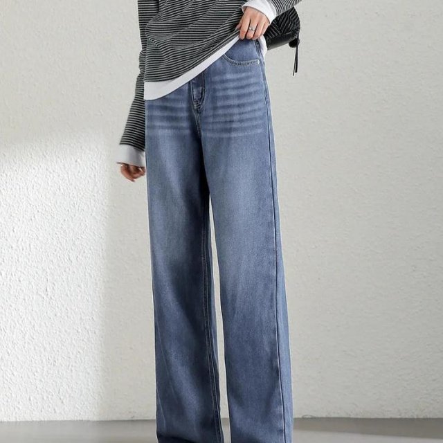 Women's Retro Washed High-Waist Lyocell Straight Jeans