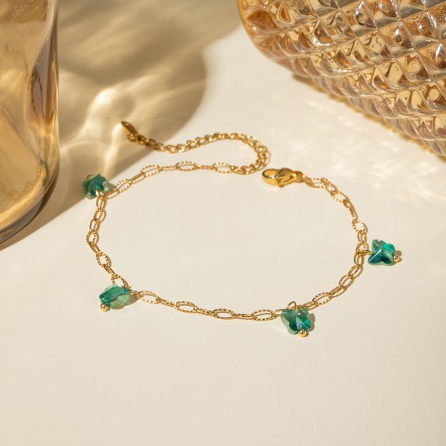 18K Gold Plated Green Butterfly Anklet – Waterproof Stainless Steel Jewelry
