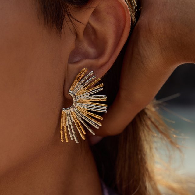 Geometric Fan-Shaped Two-Tone Earrings