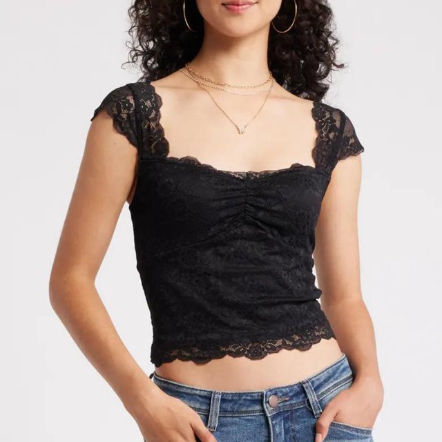 Women's Slim Fit Lace Cap Sleeve Summer T-Shirt