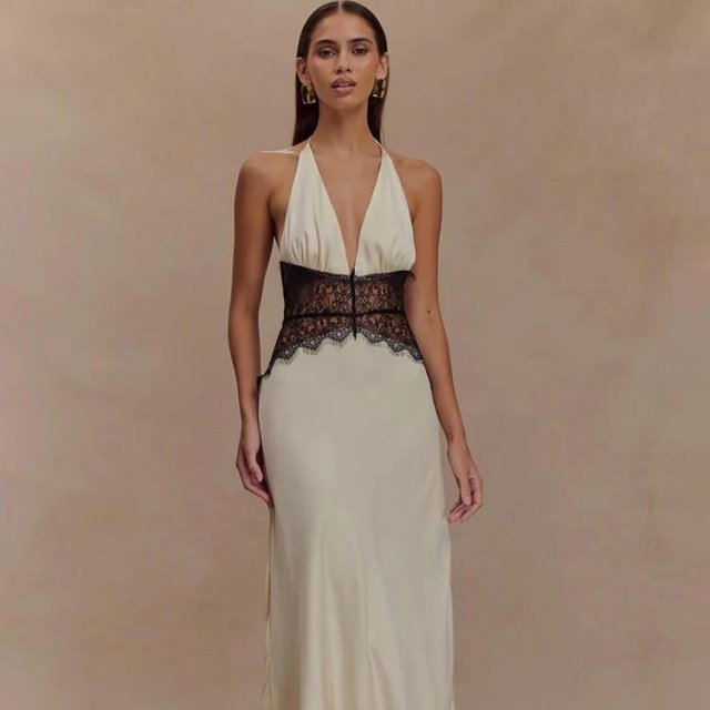Backless Lace Halter Maxi Dress