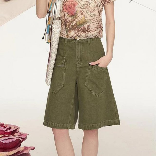 Summer New Arrivals Women's High-Waisted Cargo Denim Shorts