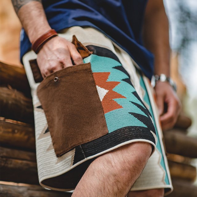 Men’s Navajo Totem Knit Shorts with Corduroy Pocket – Breathable Summer Wear