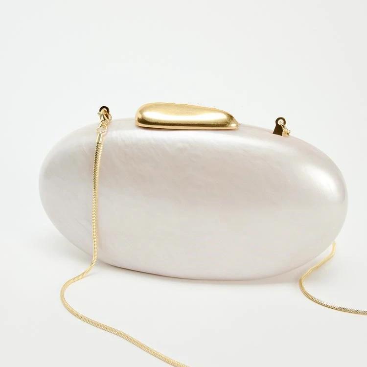 Elegant Ivory Pearl Egg Shape Acrylic Clutch Bag for Weddings & Evening Parties 4