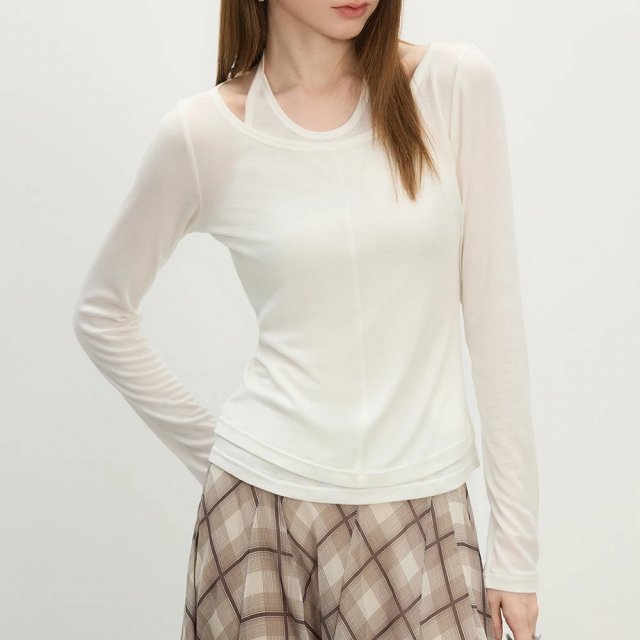 Chic Halter Neck Slim Fit Long Sleeve Tee for Women