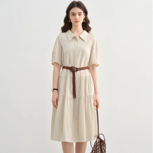 Plus Size Summer A-Line Shirt Dress with Lapel Neckline