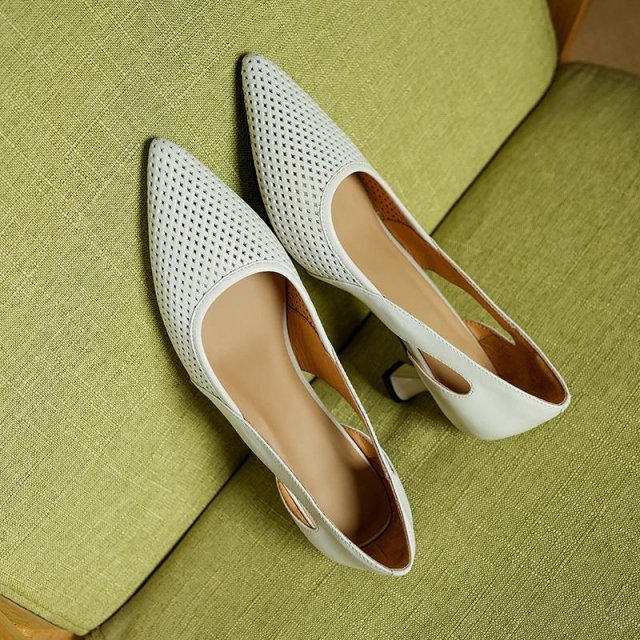 Chic Summer Pointed Toe Leather Heels for Women – D'Orsay Style Pumps