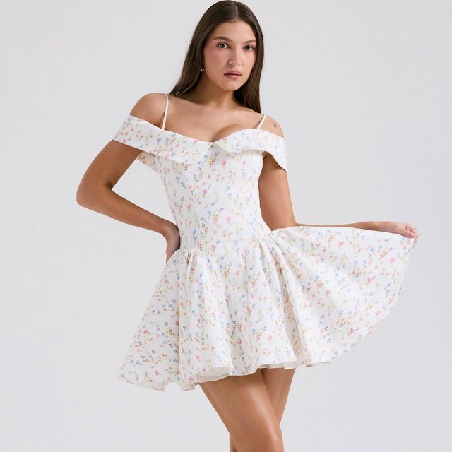 Floral Print Off-The-Shoulder A-Line Summer Party Dress for Women
