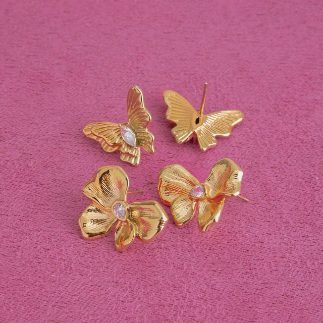 18K Gold-Plated Butterfly Design Earrings for Women - Zircon Bow Studs