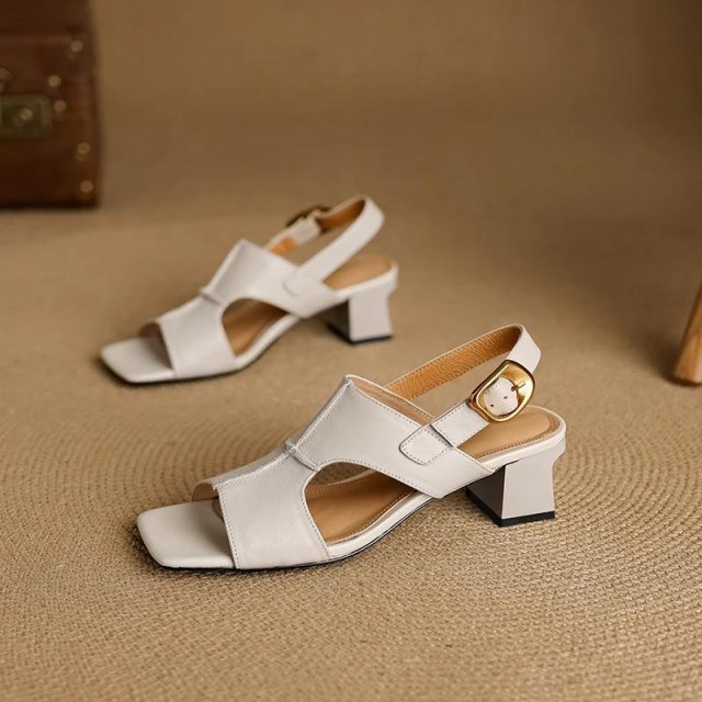 Chic Cow Leather High Heel Ankle Strap Sandals for Women – Summer Party Style