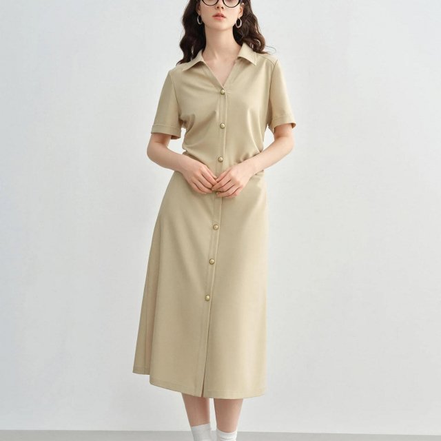 Plus Size V-Neck Button Shirt Dress for Women - Summer Casual Mid-Calf Fit