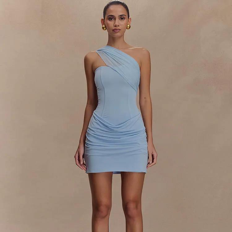 One Shoulder Backless Ruched Mini Dress 2