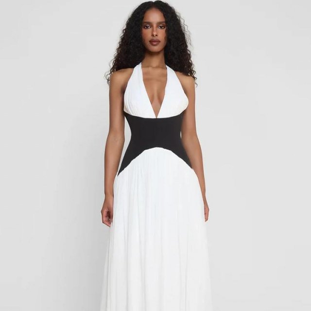 Sexy Deep V Backless Patchwork Maxi Dress