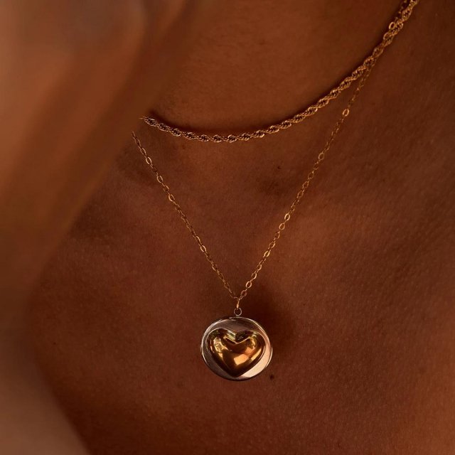 Two-Tone Heart Pendant Necklace