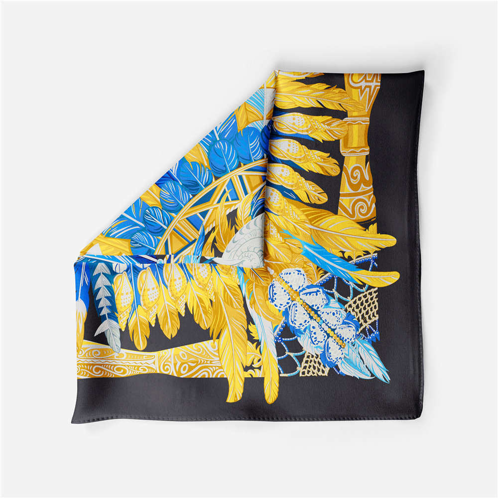 Luxury Feather Print Silk Square Scarf for Women 7