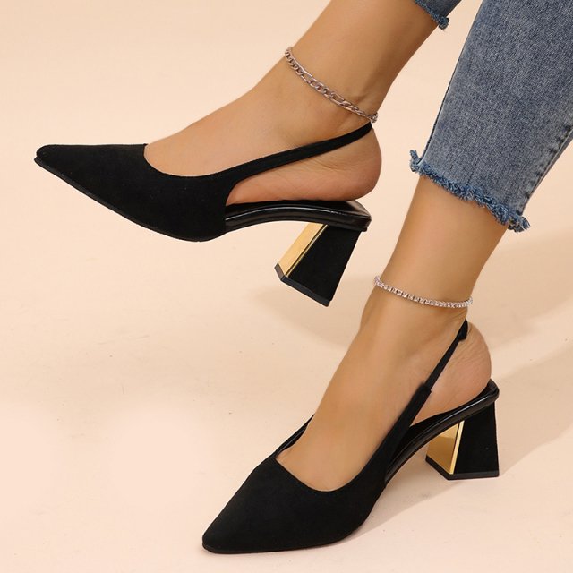 Elegant Black Pointed Toe Slingback Pumps