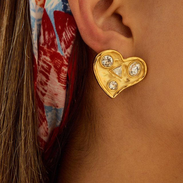 Geometric Heart Zircon Earrings