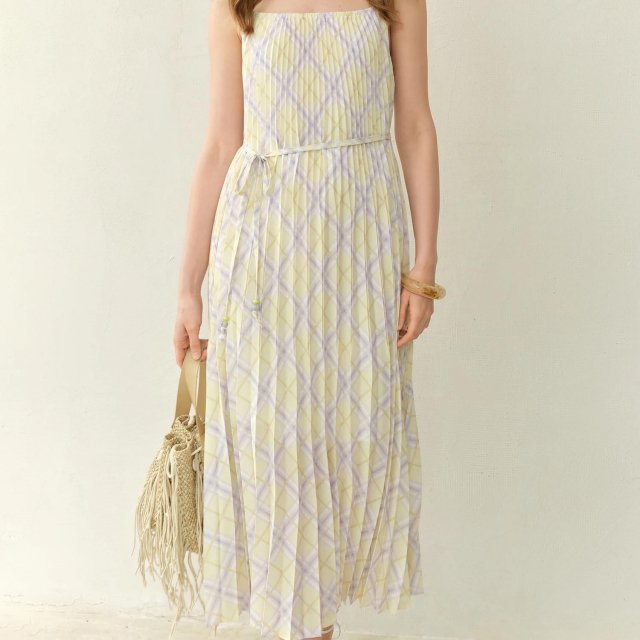 Plus Size Rhombus Plaid Maxi Strap Dress