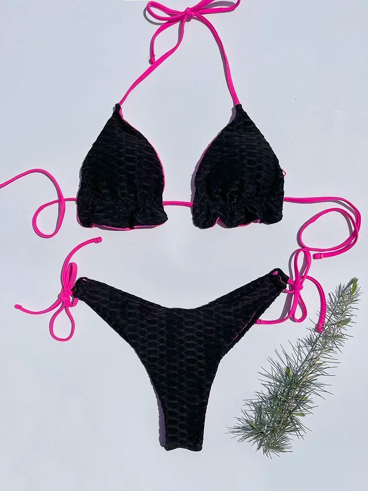 Sexy Ruched Bandeau Bikini Set – Double-Sided Low Waist Thong Swimwear 6