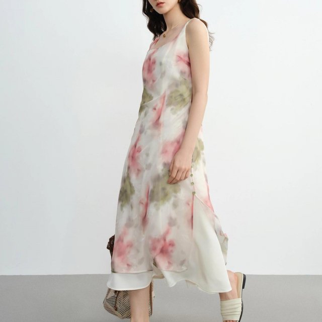 Plus Size Floral Flocked Strap Dress – Romantic Slim Fit Summer Midi