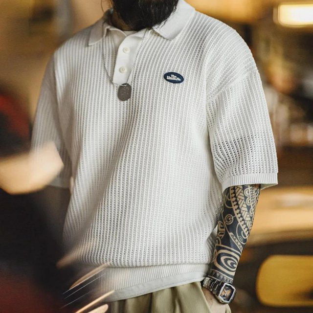 Men's Vintage Hollow Knit Polo Shirt