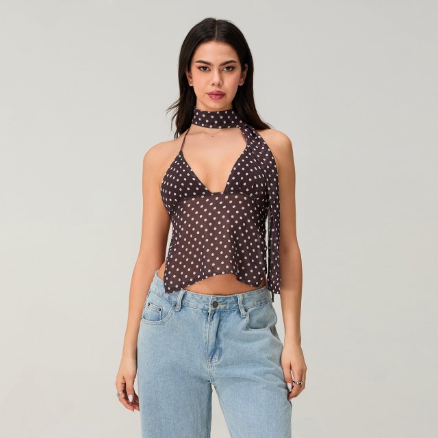 Summer Halter Neck Polka Dot Crop Top