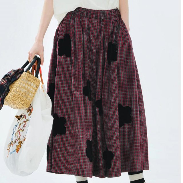 Red Checkered Wide-Leg Pants for Women